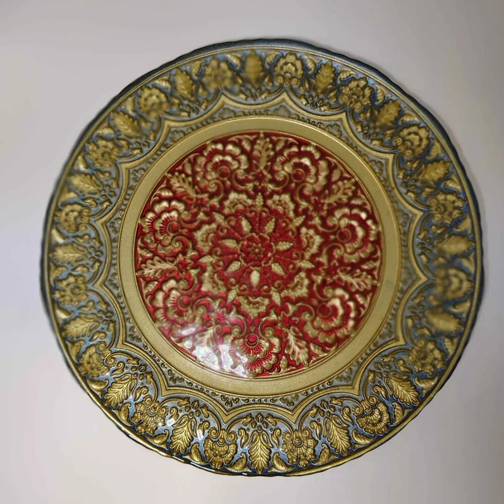 Turkish Topkapi Art Glass Plate 11" Hand Made Reverse Painted Royalty Victorian